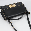 Salvatore Ferragamo Gancini Hand Bag Leather 2way Black Gold Auth 132847V-7