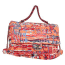 CHANEL Matelasse Chain Shoulder Bag Nylon Orange Silver CC Auth 132851M-1