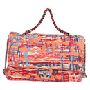 CHANEL Matelasse Chain Shoulder Bag Nylon Orange Silver CC Auth 132851M-13