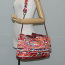 CHANEL Matelasse Chain Shoulder Bag Nylon Orange Silver CC Auth 132851M-28