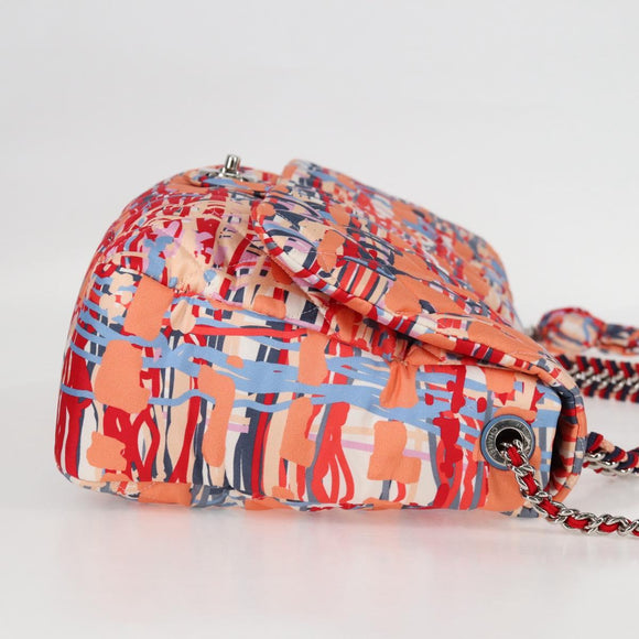 CHANEL Matelasse Chain Shoulder Bag Nylon Orange Silver CC Auth 132851M