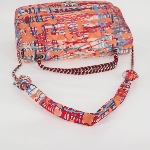 CHANEL Matelasse Chain Shoulder Bag Nylon Orange Silver CC Auth 132851M