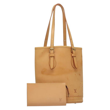 LOUIS VUITTON Nomad leather Bucket PM Shoulder Bag Beige M85001 LV Auth 132875