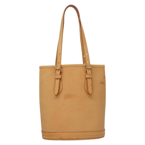 LOUIS VUITTON Nomad leather Bucket PM Shoulder Bag Beige M85001 LV Auth 132875