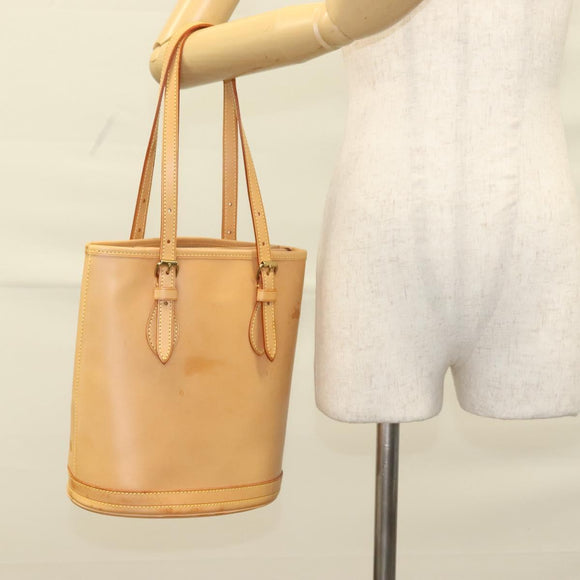 LOUIS VUITTON Nomad leather Bucket PM Shoulder Bag Beige M85001 LV Auth 132875