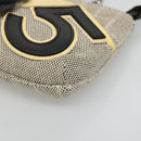 CHANEL Choco Bar Chain Camelia Shoulder Bag Canvas Gray Silver CC Auth 132885-9