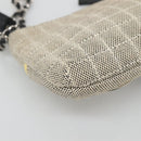CHANEL Choco Bar Chain Camelia Shoulder Bag Canvas Gray Silver CC Auth 132885-16