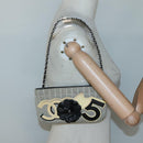 CHANEL Choco Bar Chain Camelia Shoulder Bag Canvas Gray Silver CC Auth 132885-22