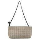 CHANEL Choco Bar Chain Camelia Shoulder Bag Canvas Gray Silver CC Auth 132885-2