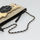 CHANEL Choco Bar Chain Camelia Shoulder Bag Canvas Gray Silver CC Auth 132885-7