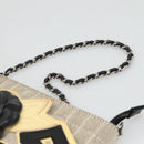 CHANEL Choco Bar Chain Camelia Shoulder Bag Canvas Gray Silver CC Auth 132885-8