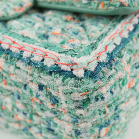 CHANEL Matelasse Chain Shoulder Bag Tweed Green Silver CC Auth 132887SM