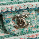 CHANEL Matelasse Chain Shoulder Bag Tweed Green Silver CC Auth 132887SM-19