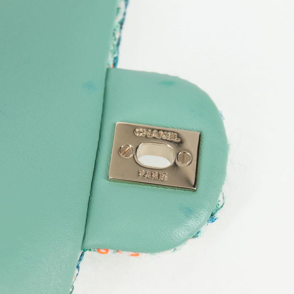 CHANEL Matelasse Chain Shoulder Bag Tweed Green Silver CC Auth 132887SM