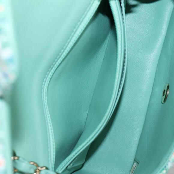 CHANEL Matelasse Chain Shoulder Bag Tweed Green Silver CC Auth 132887SM