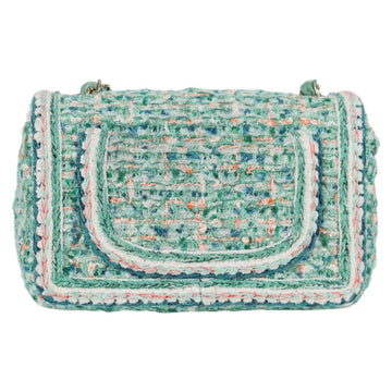 CHANEL Matelasse Chain Shoulder Bag Tweed Green Silver CC Auth 132887SM - 0