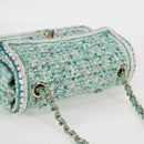 CHANEL Matelasse Chain Shoulder Bag Tweed Green Silver CC Auth 132887SM-6
