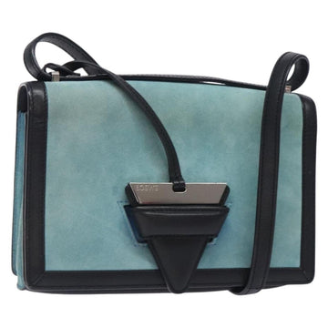 LOEWE Shoulder Bag Suede Blue Silver Auth 132888