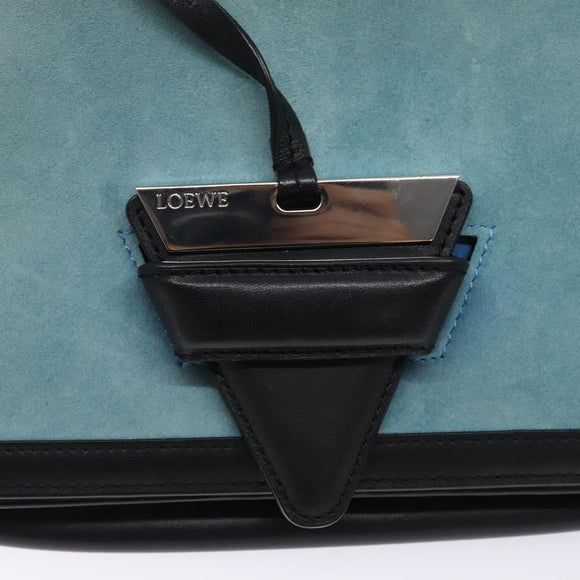 LOEWE Shoulder Bag Suede Blue Silver Auth 132888
