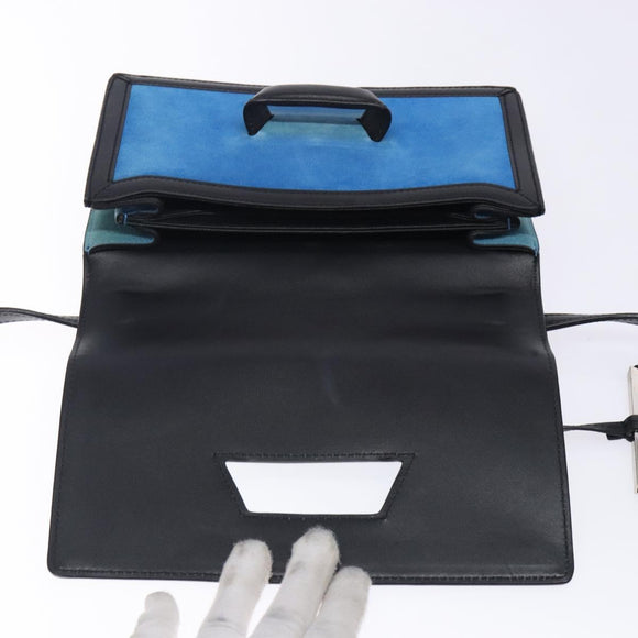 LOEWE Shoulder Bag Suede Blue Silver Auth 132888