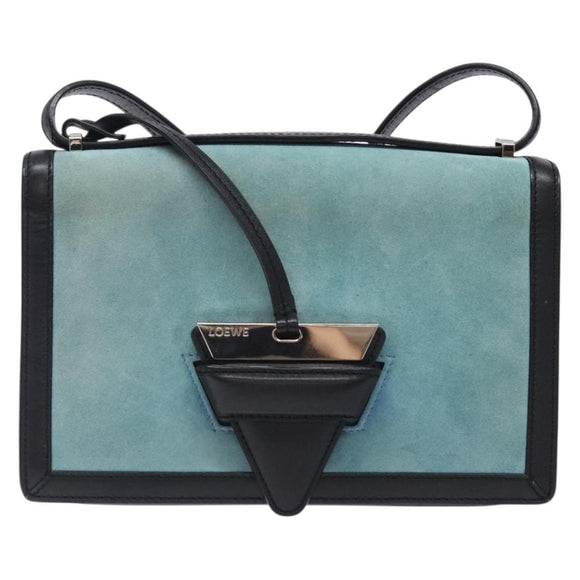 LOEWE Shoulder Bag Suede Blue Silver Auth 132888