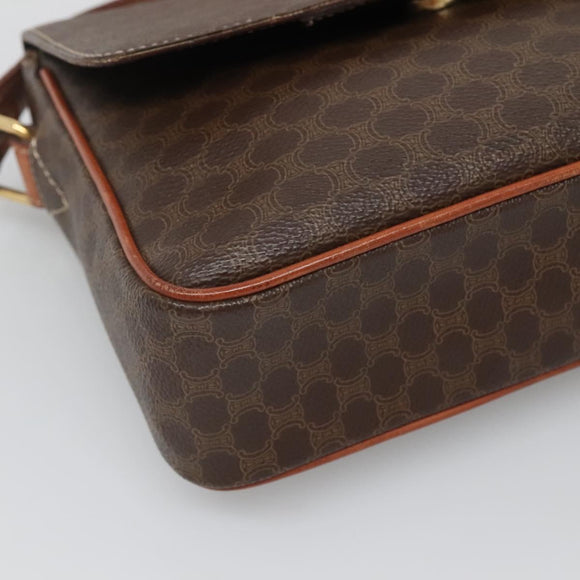 CELINE Macadam Canvas Shoulder Bag PVC Leather Brown Gold Auth 132889