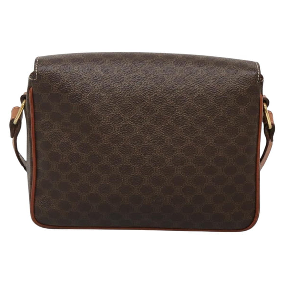 CELINE Macadam Canvas Shoulder Bag PVC Leather Brown Gold Auth 132889