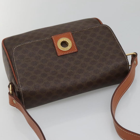CELINE Macadam Canvas Shoulder Bag PVC Leather Brown Gold Auth 132889