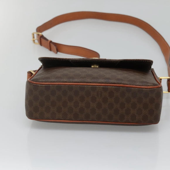 CELINE Macadam Canvas Shoulder Bag PVC Leather Brown Gold Auth 132889