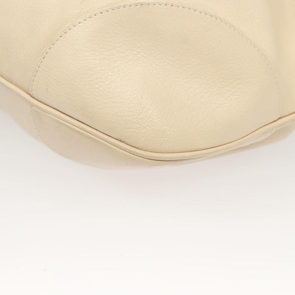 Salvatore Ferragamo Gancini Handtas Leer Ivoor Zilver Auth 132891