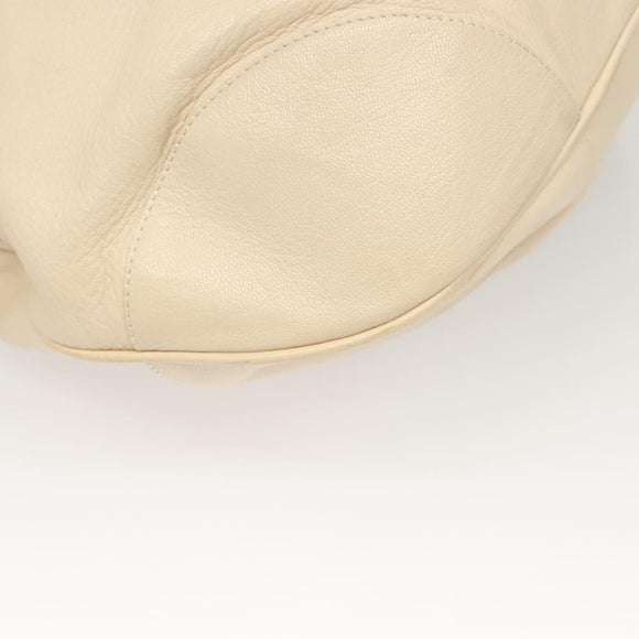Salvatore Ferragamo Gancini Handtas Leer Ivoor Zilver Auth 132891