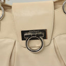 Salvatore Ferragamo Gancini Handtas Leer Ivoor Zilver Auth 132891-17