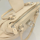 Salvatore Ferragamo Gancini Handtas Leer Ivoor Zilver Auth 132891-10