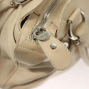 Salvatore Ferragamo Gancini Handtas Leer Ivoor Zilver Auth 132891-18