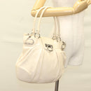 Salvatore Ferragamo Gancini Handtas Leer Ivoor Zilver Auth 132891-22