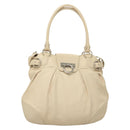 Salvatore Ferragamo Gancini Handtas Leer Ivoor Zilver Auth 132891-13