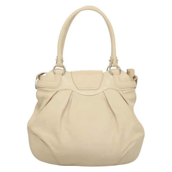 Salvatore Ferragamo Gancini Handtas Leer Ivoor Zilver Auth 132891