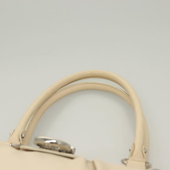 Salvatore Ferragamo Gancini Handtas Leer Ivoor Zilver Auth 132891