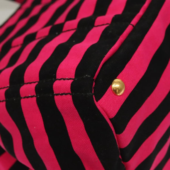 PRADA Canapa GM Hand Bag Canvas Black Pink gold Auth 132892