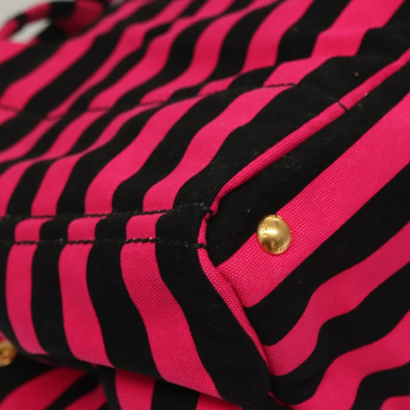 PRADA Canapa GM Hand Bag Canvas Black Pink gold Auth 132892