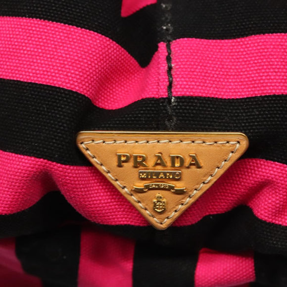 PRADA Canapa GM Hand Bag Canvas Black Pink gold Auth 132892