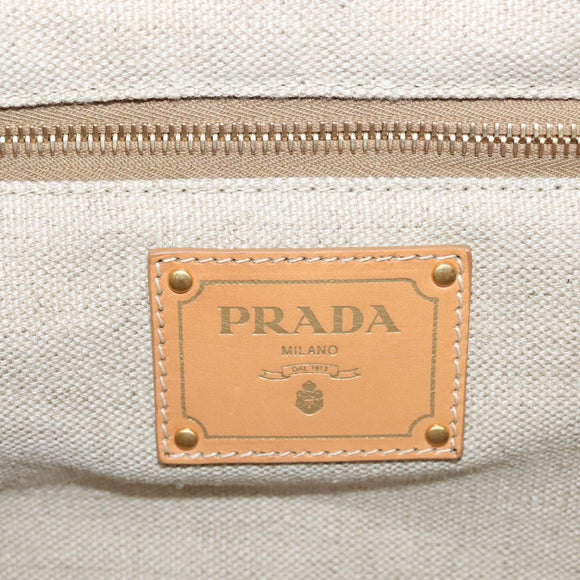 PRADA Canapa GM Hand Bag Canvas Black Pink gold Auth 132892