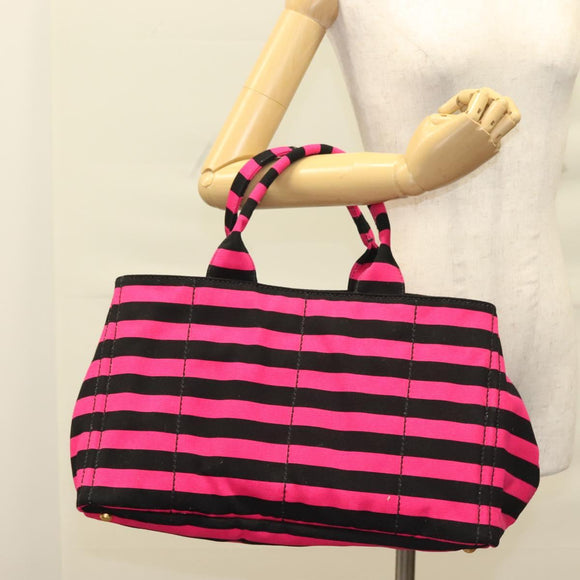 PRADA Canapa GM Hand Bag Canvas Black Pink gold Auth 132892