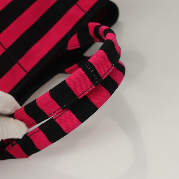 PRADA Canapa GM Hand Bag Canvas Black Pink gold Auth 132892