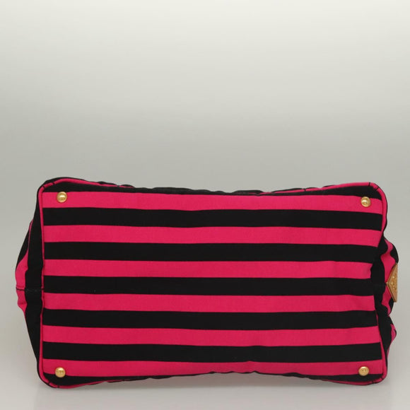 PRADA Canapa GM Hand Bag Canvas Black Pink gold Auth 132892