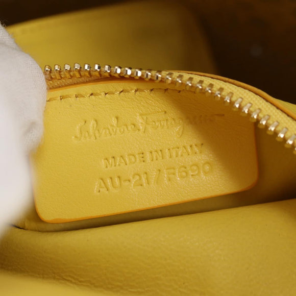 Salvatore Ferragamo Vala Chain Bag Leather 2way Yellow Gold Auth 132893V