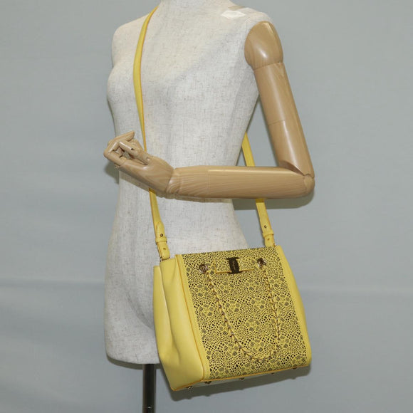Salvatore Ferragamo Vala Chain Bag Leather 2way Yellow Gold Auth 132893V