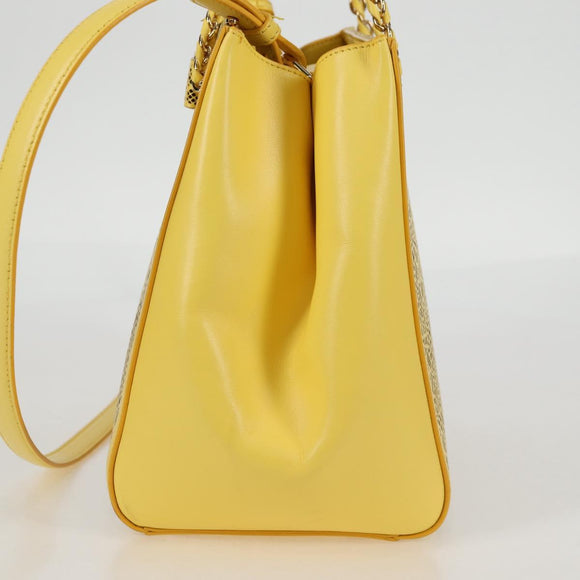 Salvatore Ferragamo Vala Chain Bag Leather 2way Yellow Gold Auth 132893V