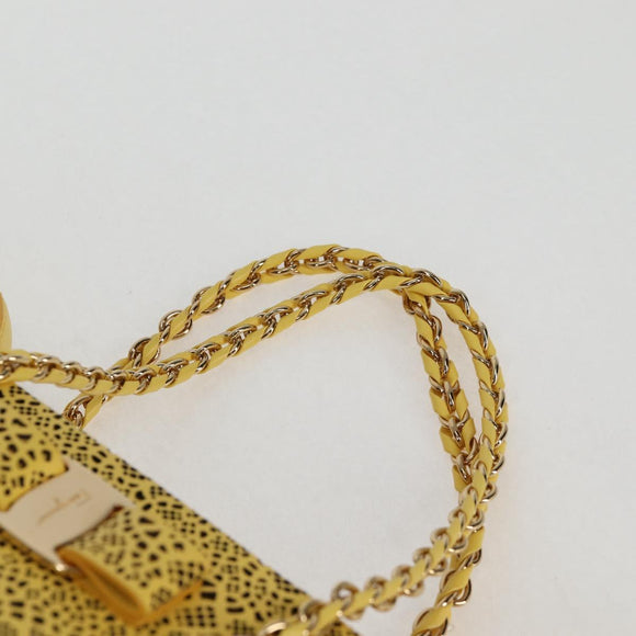 Salvatore Ferragamo Vala Chain Bag Leather 2way Yellow Gold Auth 132893V