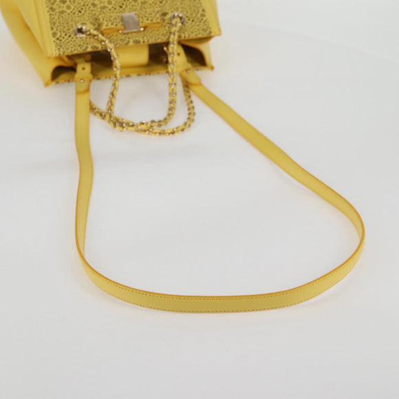 Salvatore Ferragamo Vala Chain Bag Leather 2way Yellow Gold Auth 132893V